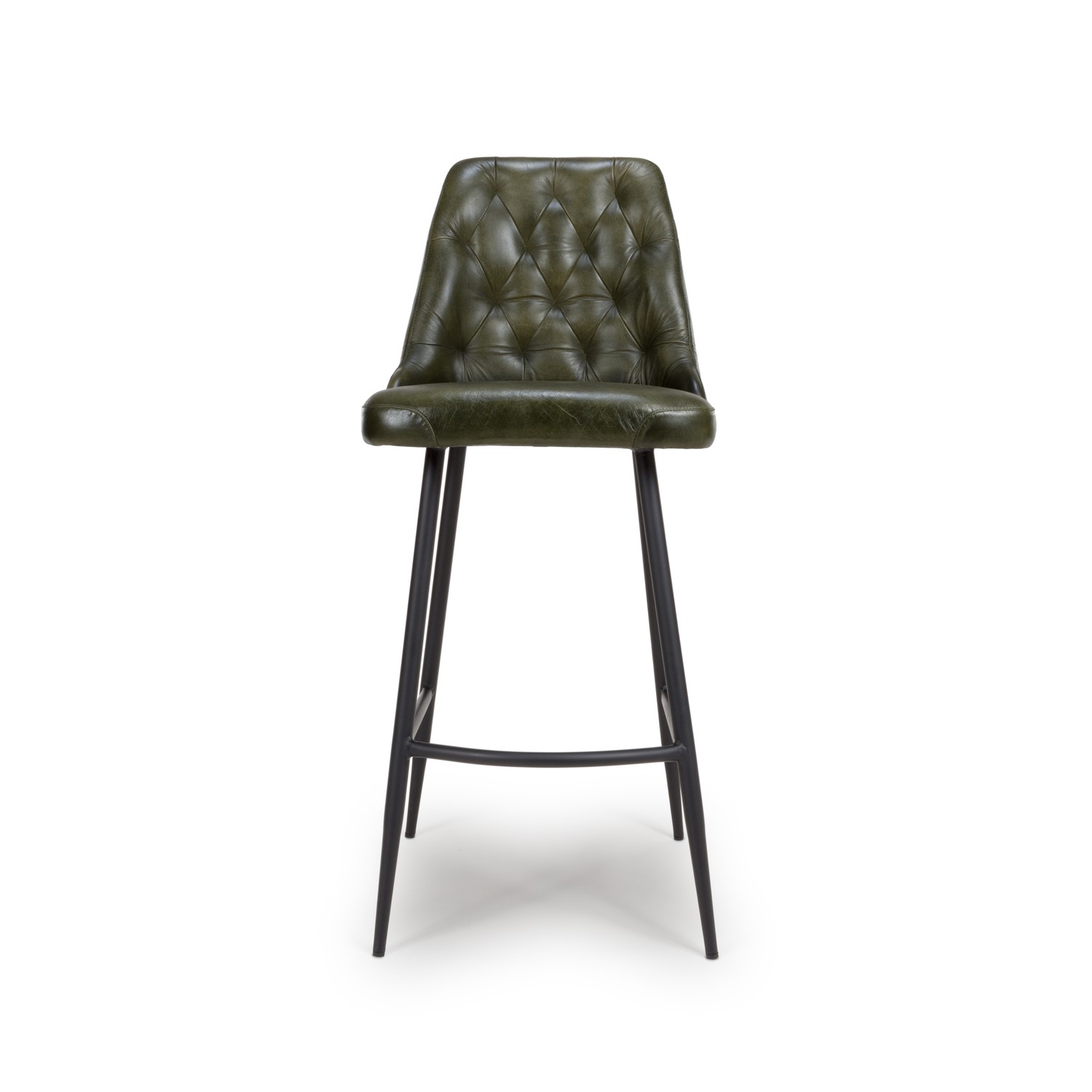 Read more about Set of 2 leather green kitchen stools with quilted back- jaxson